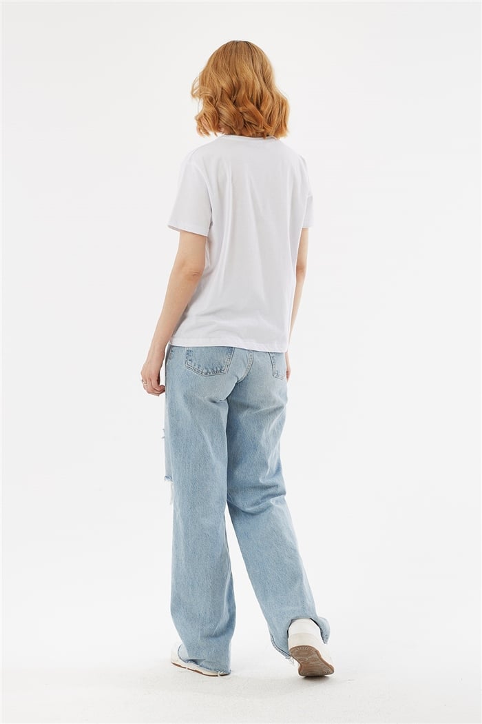 Avrile NAKIŞLI T-SHIRT  BEYAZ  A22-10545