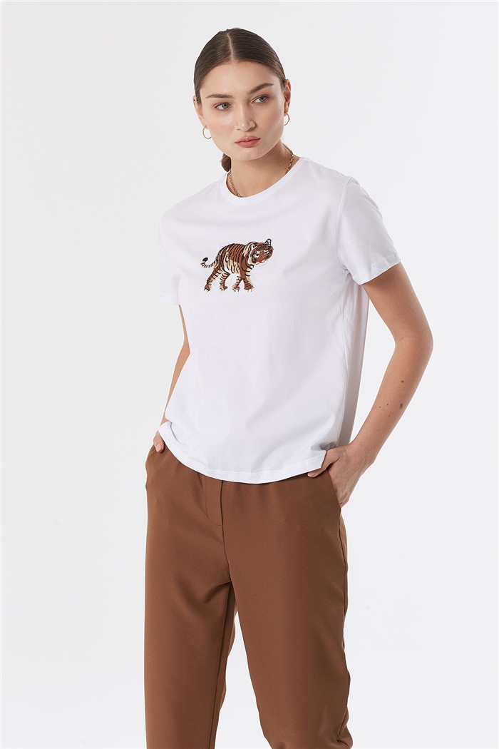 Avrile NAKIŞLI T-SHIRT  BEYAZ  A22-10546