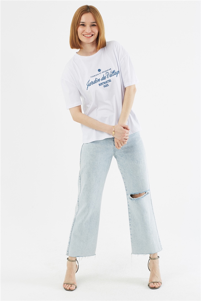 Avrile NAKIŞLI T-SHIRT  BEYAZ  A22-10551