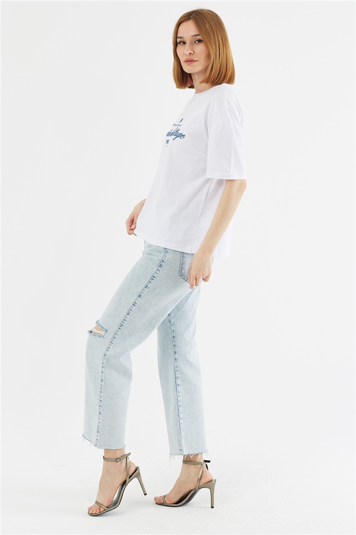Avrile NAKIŞLI T-SHIRT  BEYAZ  A22-10551