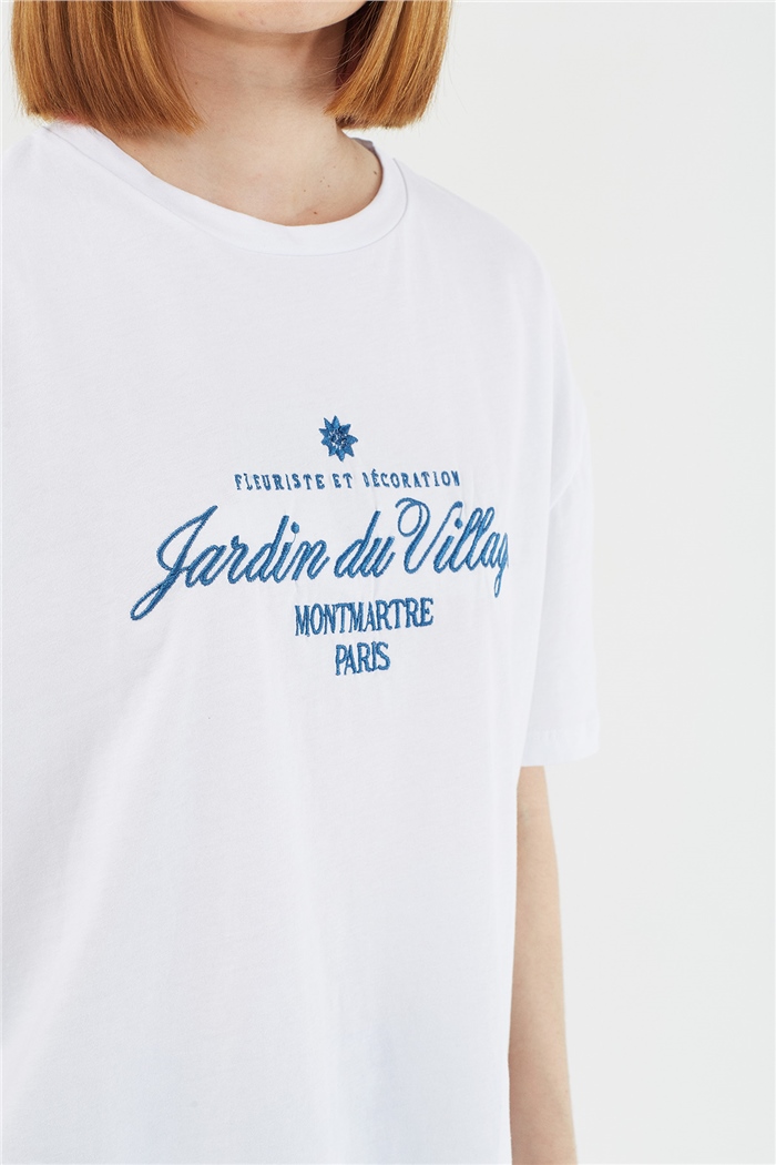 Avrile NAKIŞLI T-SHIRT  BEYAZ  A22-10551