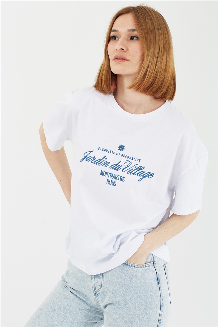 Avrile NAKIŞLI T-SHIRT  BEYAZ  A22-10551