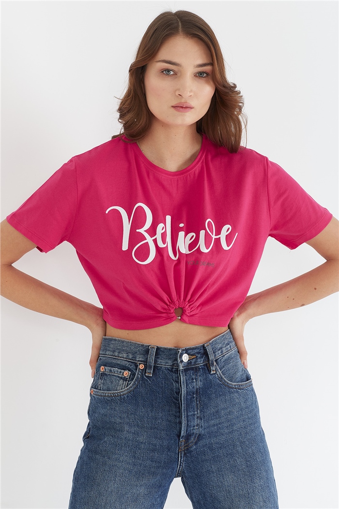 Avrile Piercing Detaylı T-shirt  FUŞYA  A22-10529