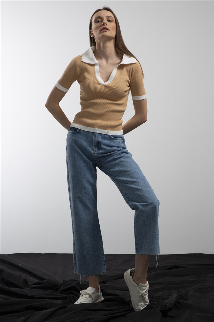 Avrile Polo Yaka Fitilli Triko Kazak  CAMEL  A91647-S