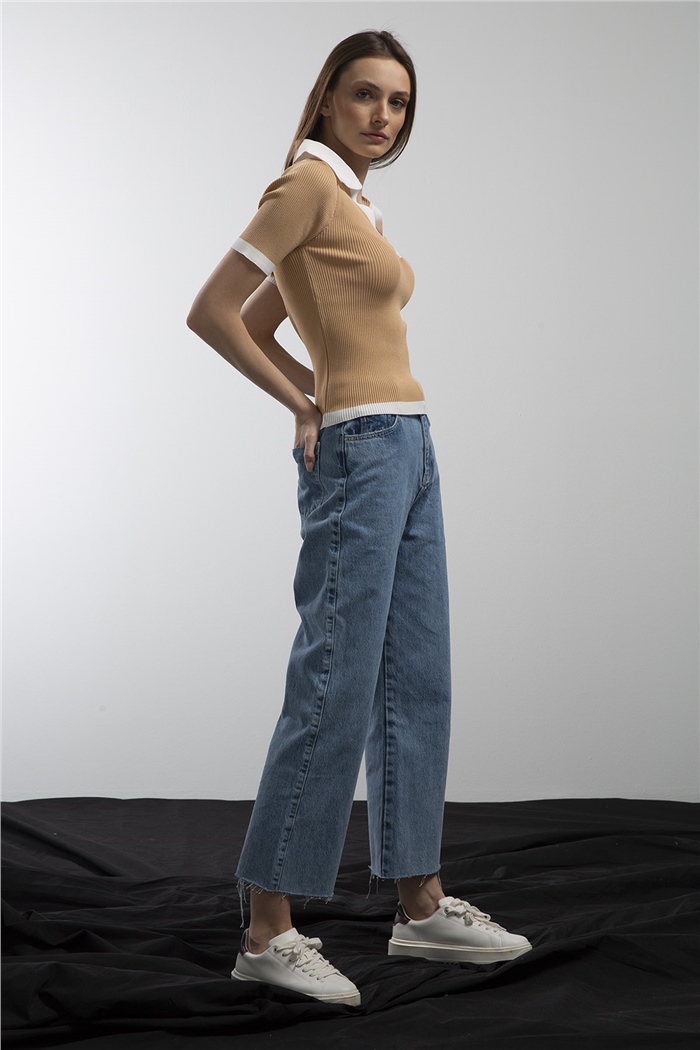 Avrile Polo Yaka Fitilli Triko Kazak  CAMEL  A91647-S