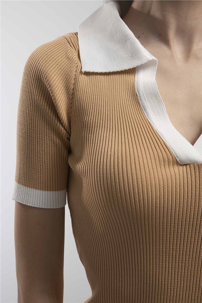 Avrile Polo Yaka Fitilli Triko Kazak  CAMEL  A91647-S