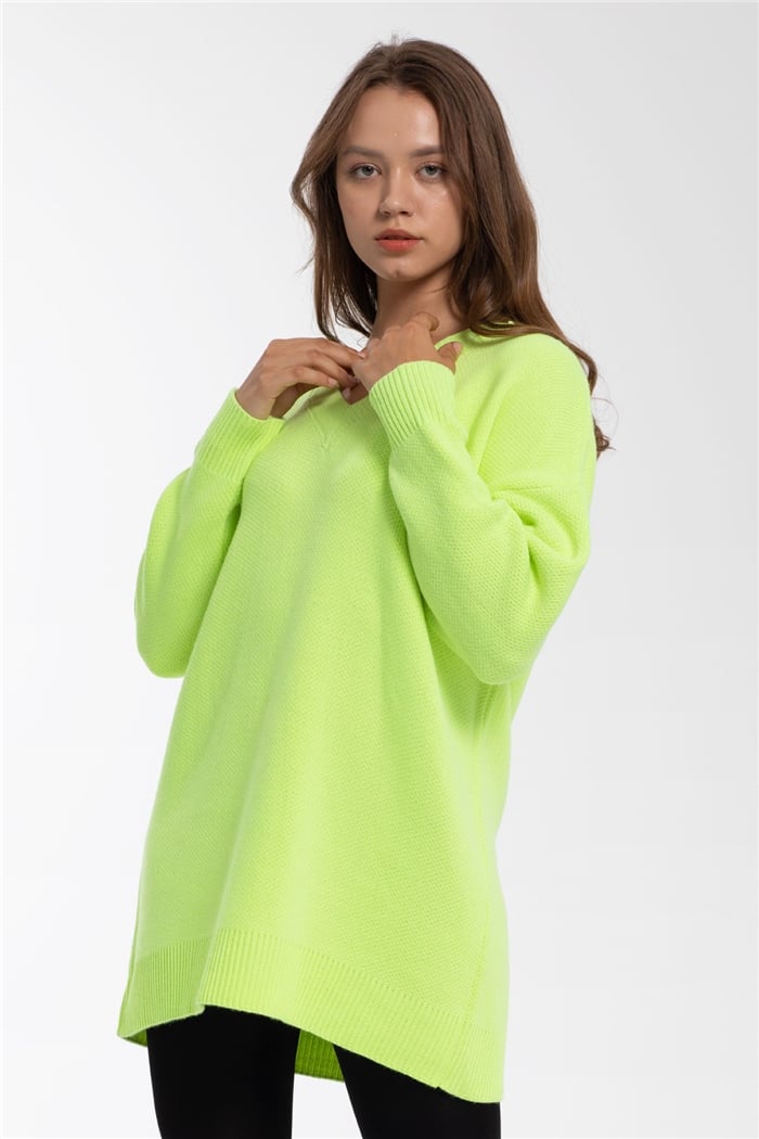 Avrile Salaş V Yaka Triko Tunik  NEON SARI  A91861-S