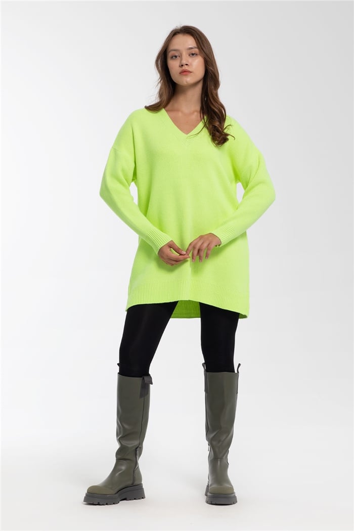 Avrile Salaş V Yaka Triko Tunik  NEON SARI  A91861-S