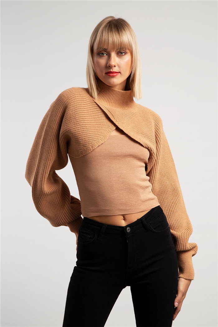 Avrile Selanik Örgü İçi Atletli Bolero  CAMEL  A91585-S