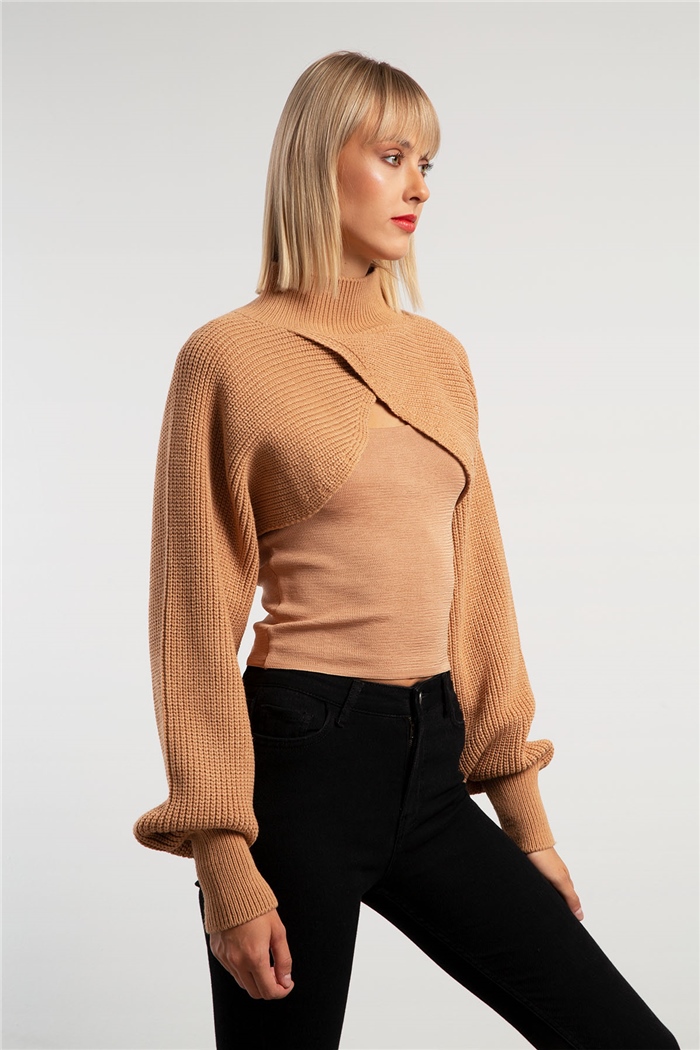 Avrile Selanik Örgü İçi Atletli Bolero  CAMEL  A91585-S