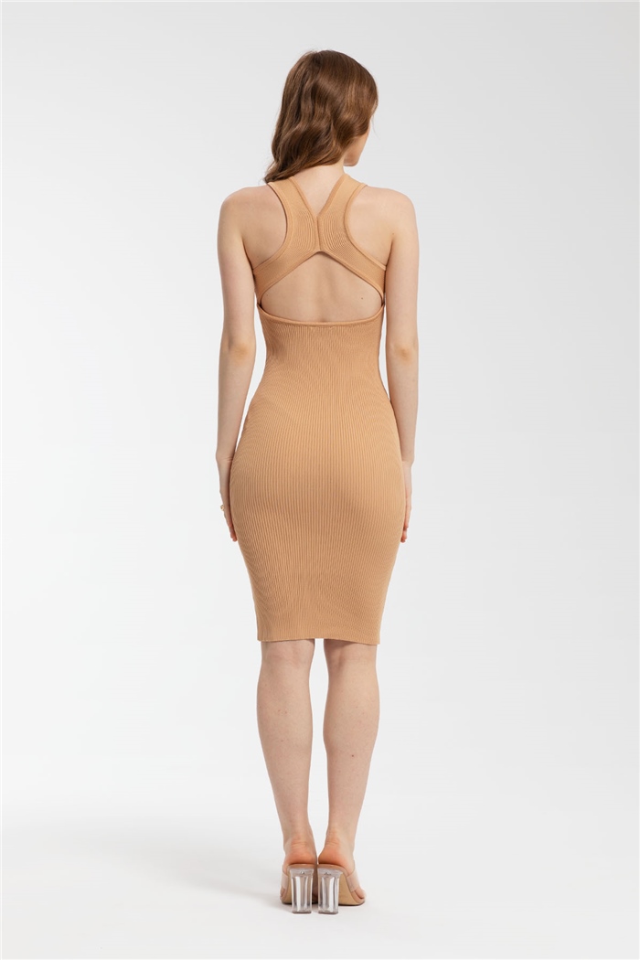 Avrile Sırt Dekolteli Triko Elbise  CAMEL  A91780-S