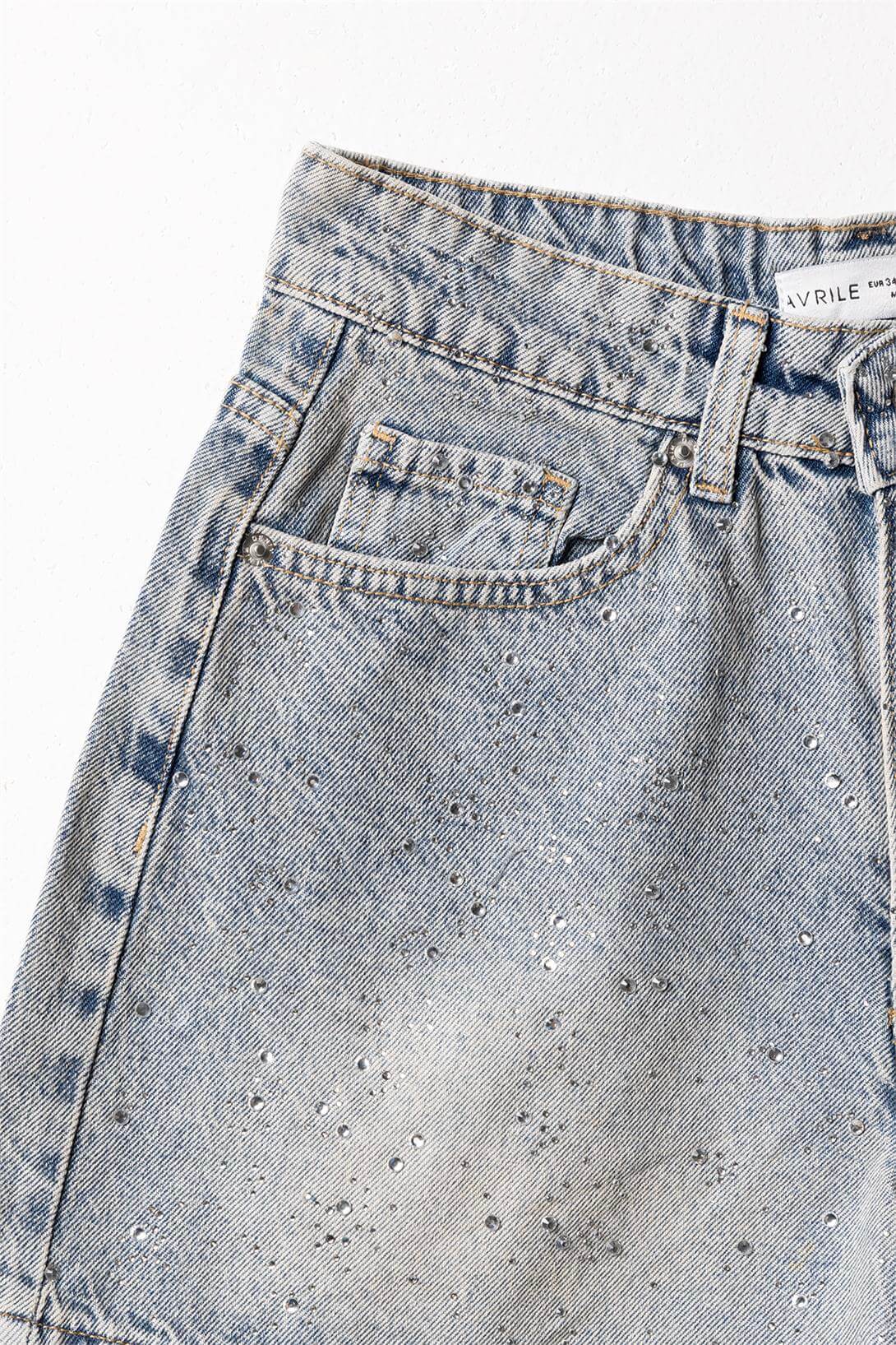 Avrile  TAŞLI DENIM ŞORT MAVİ AP25-101