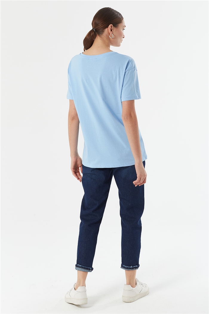 Avrile V Yaka Basic Tişört  BEBE MAVİ  A22-10530