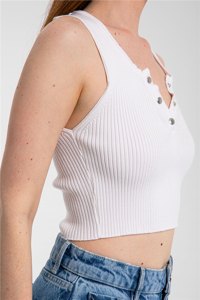 Avrile Yakası Çıtçıtlı Triko Atlet  BEYAZ  A91752-S