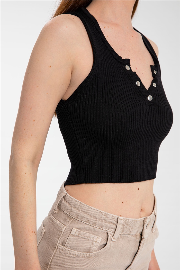 Avrile Yakası Çıtçıtlı Triko Atlet  SİYAH  A91752-S