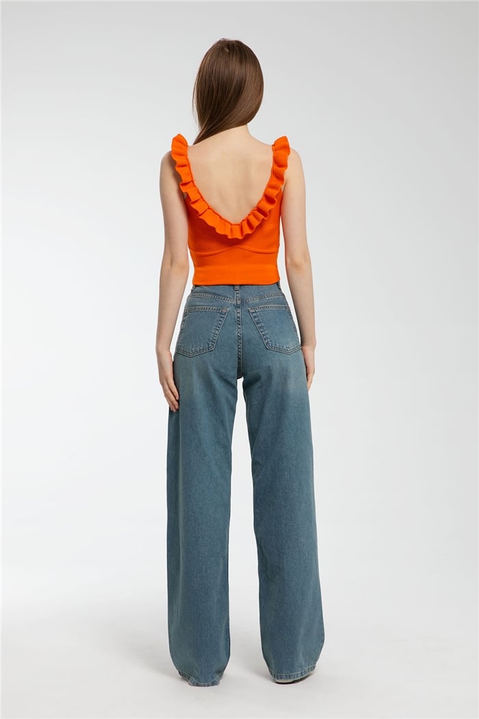 Avrile Yakası Fırfırlı Triko Bluz  ORANJ  A91749-S