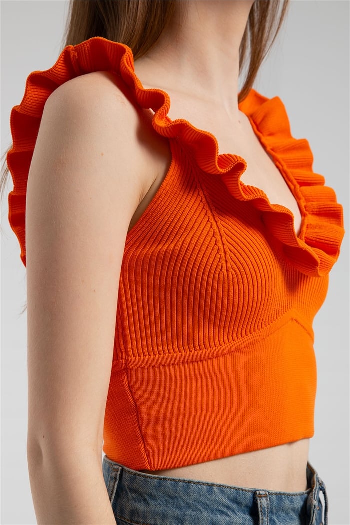 Avrile Yakası Fırfırlı Triko Bluz  ORANJ  A91749-S