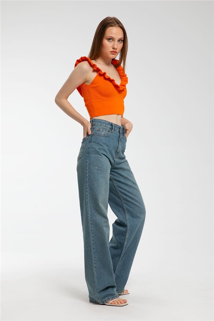 Avrile Yakası Fırfırlı Triko Bluz  ORANJ  A91749-S