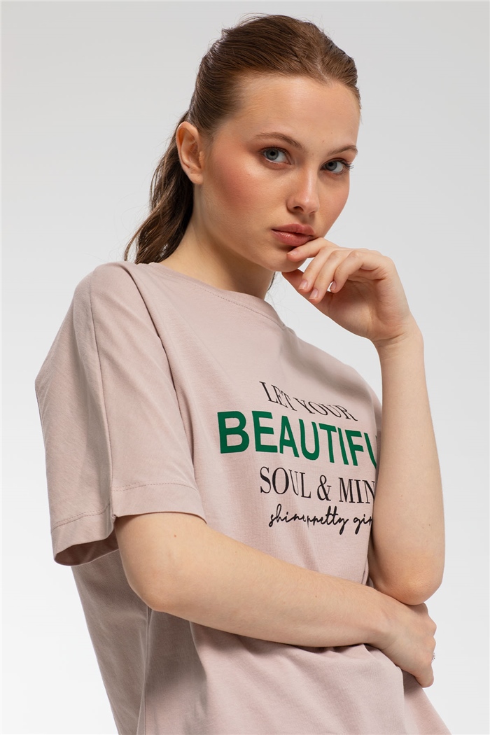 Avrile Yazı Baskılı T-Shirt  BEJ  A21-10457