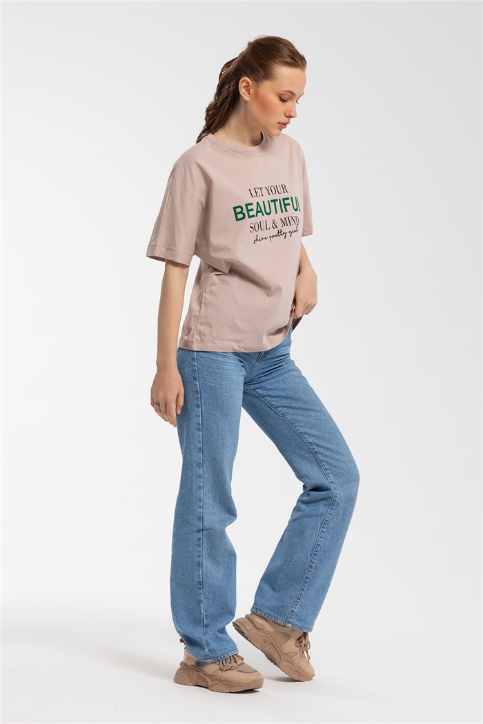 Avrile Yazı Baskılı T-Shirt  BEJ  A21-10457