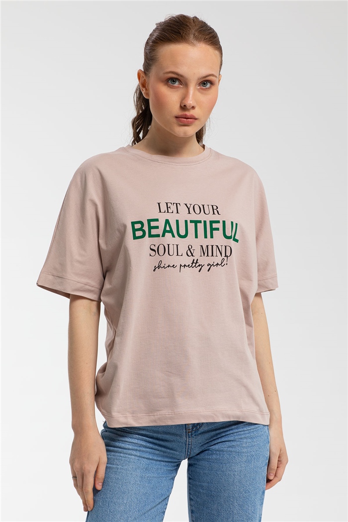 Avrile Yazı Baskılı T-Shirt  BEJ  A21-10457