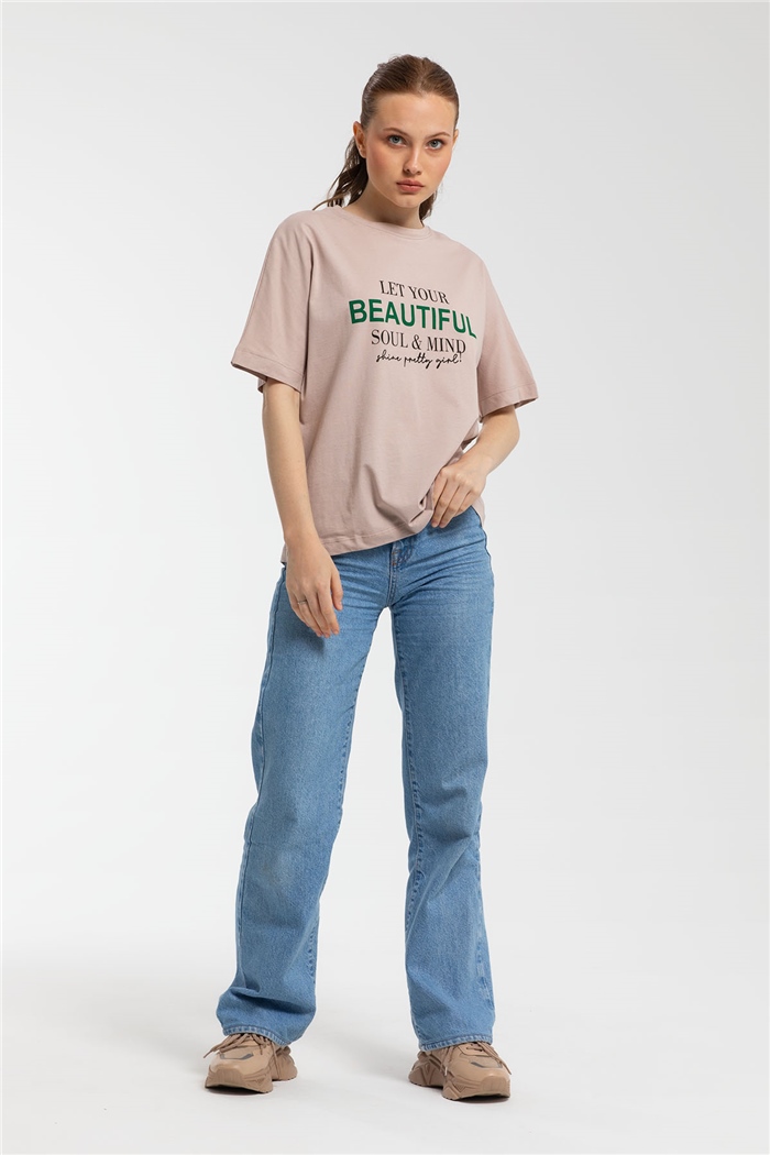 Avrile Yazı Baskılı T-Shirt  BEJ  A21-10457