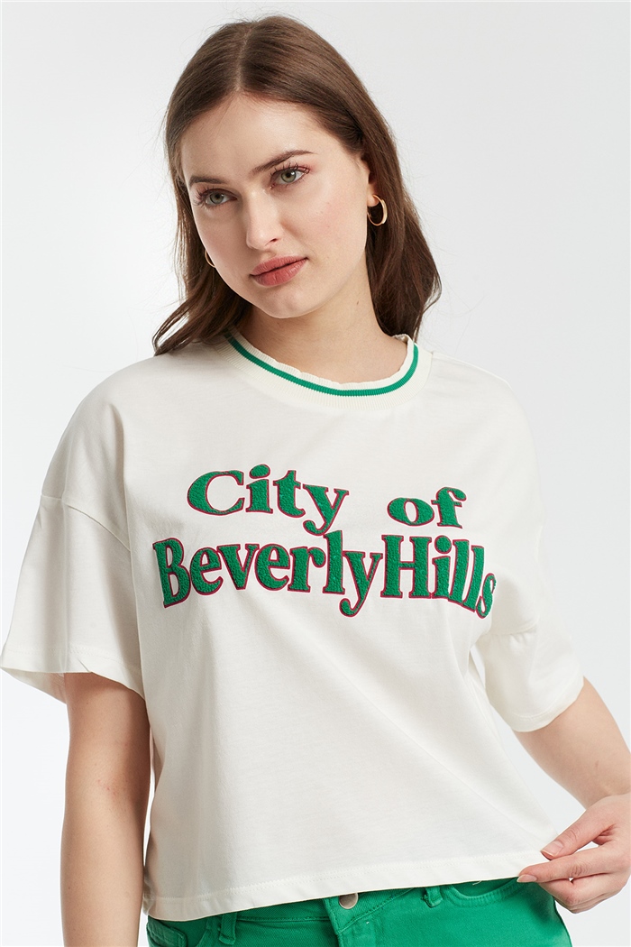 Avrile Yazı Baskılı T-Shirt  EKRU  A21-10526