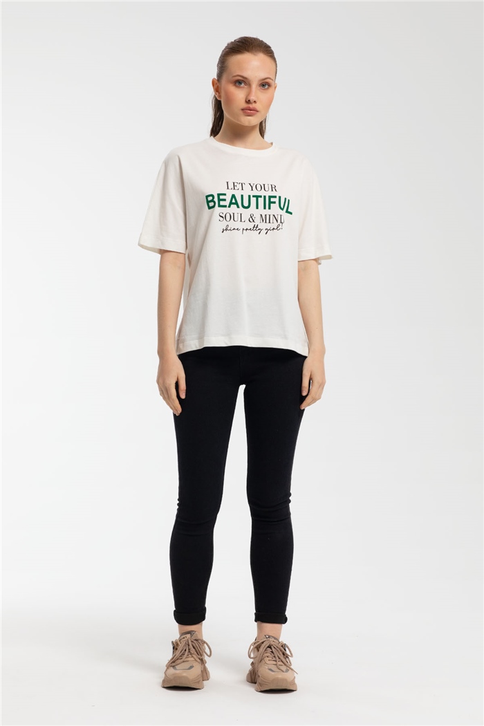 Avrile Yazı Baskılı T-Shirt  EKRU  A21-10457