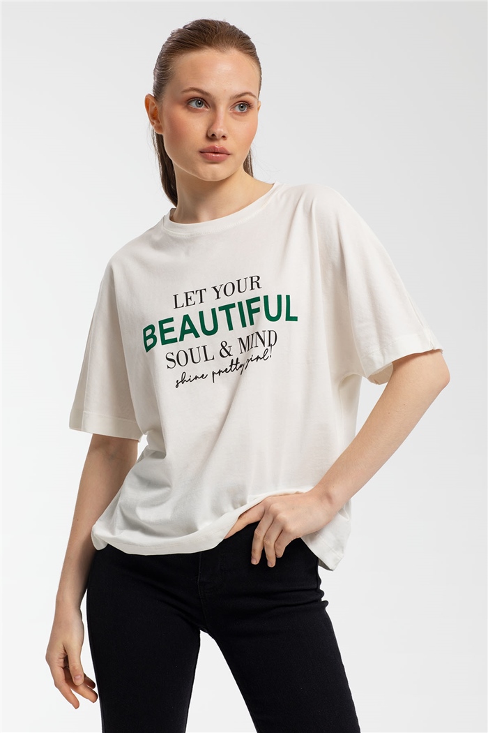 Avrile Yazı Baskılı T-Shirt  EKRU  A21-10457