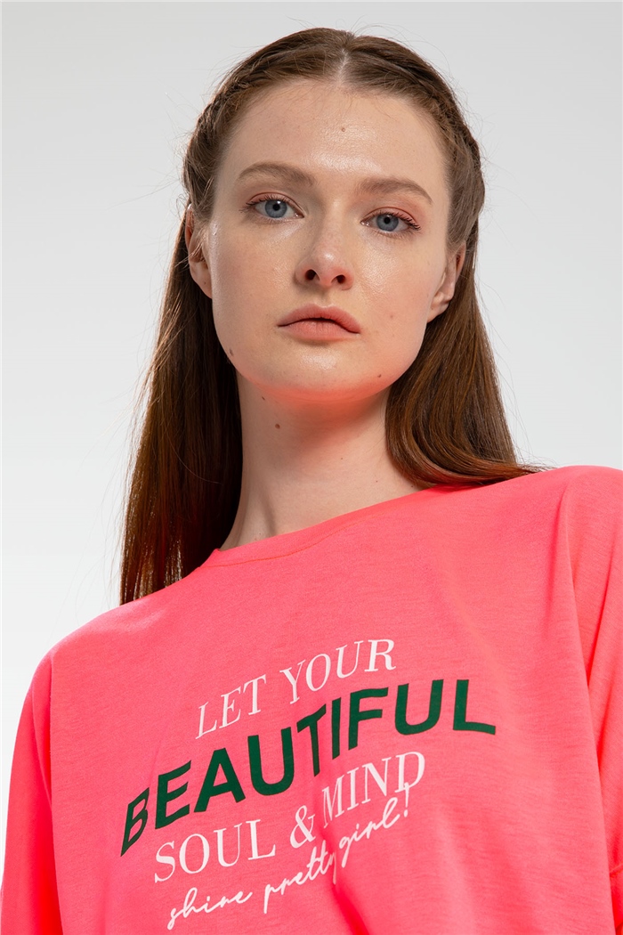 Avrile Yazı Baskılı T-Shirt  FUŞYA  A21-10457