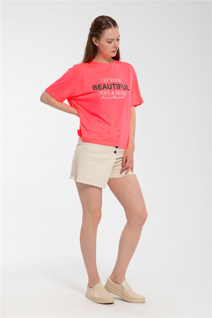 Avrile Yazı Baskılı T-Shirt  FUŞYA  A21-10457