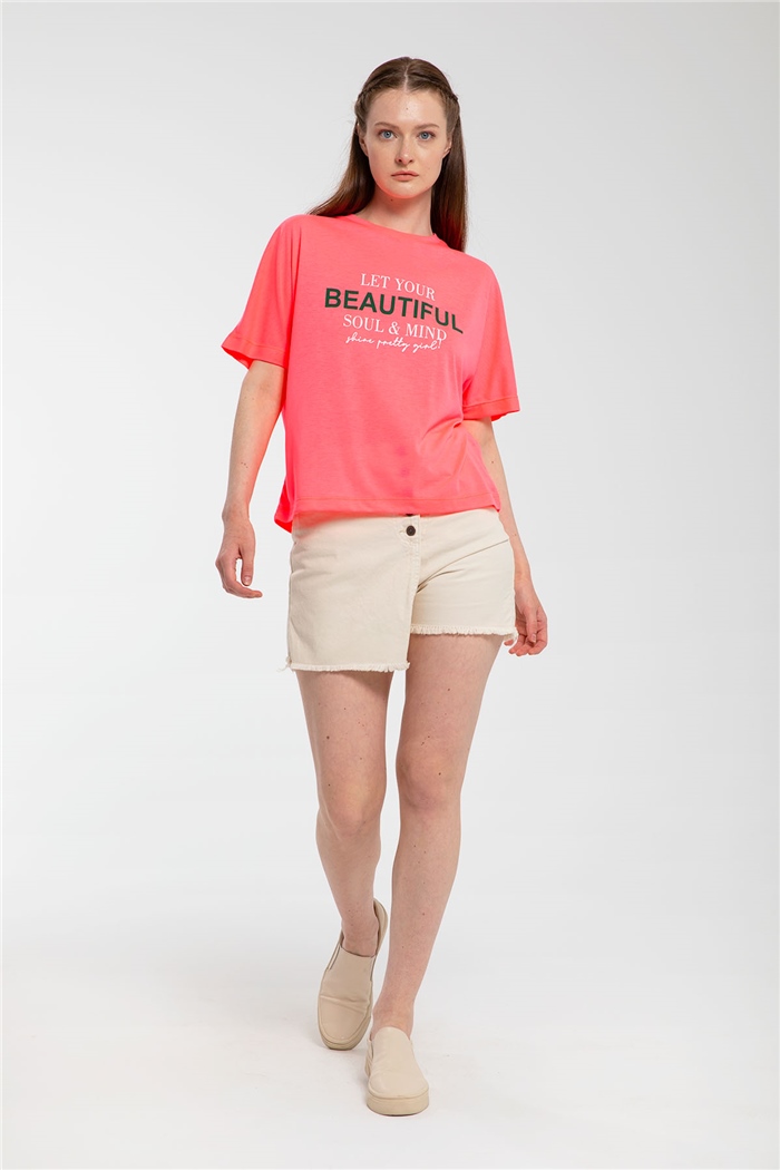Avrile Yazı Baskılı T-Shirt  FUŞYA  A21-10457