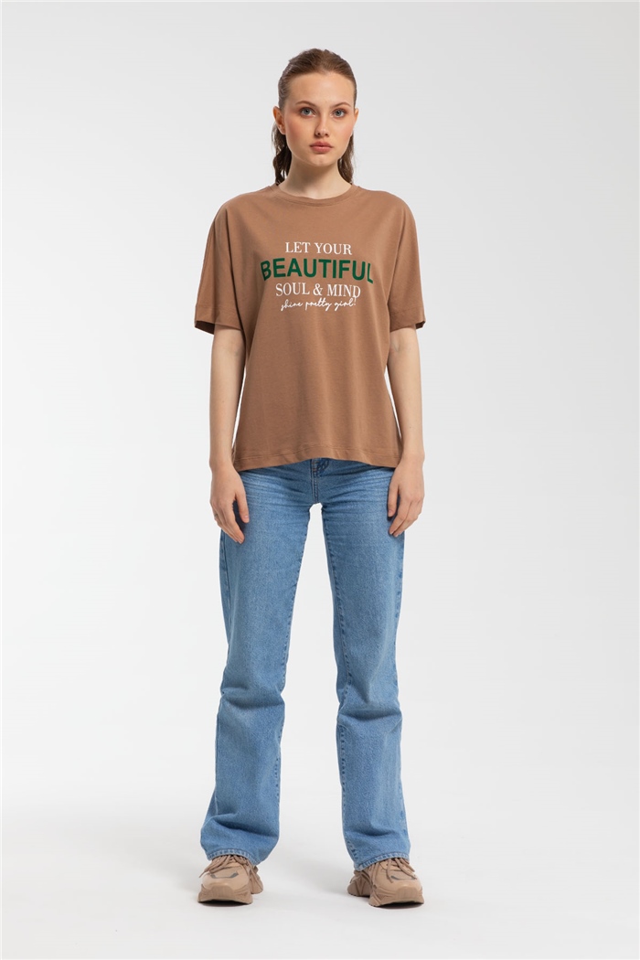 Avrile Yazı Baskılı T-Shirt  KAHVE  A21-10457