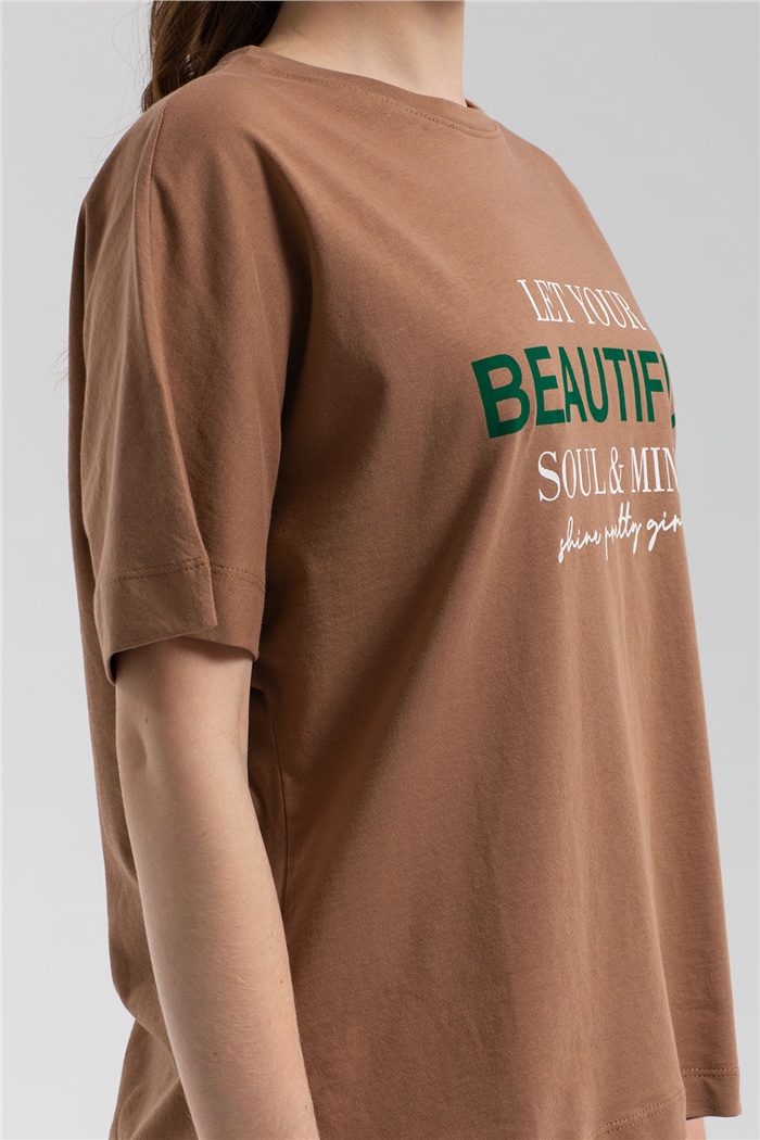 Avrile Yazı Baskılı T-Shirt  KAHVE  A21-10457