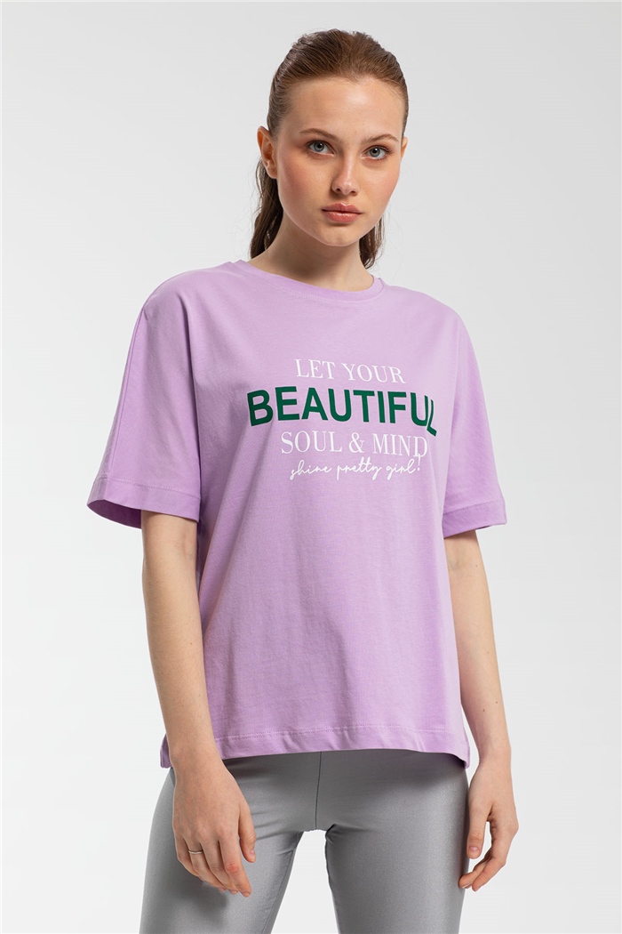 Avrile Yazı Baskılı T-Shirt  LİLA  A21-10457