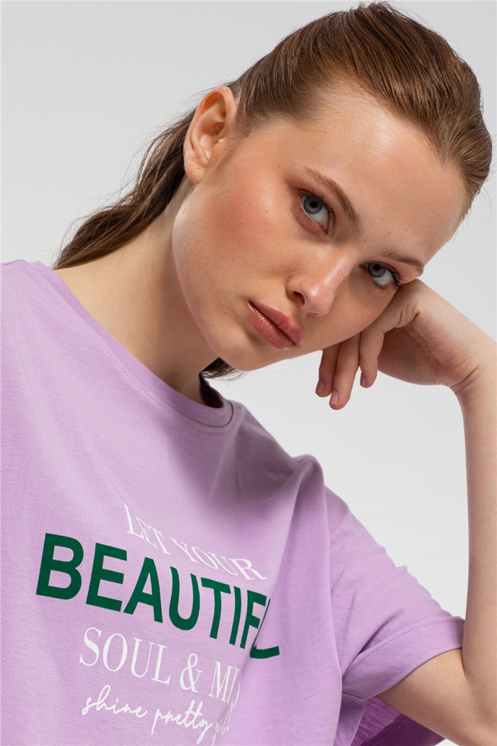 Avrile Yazı Baskılı T-Shirt  LİLA  A21-10457