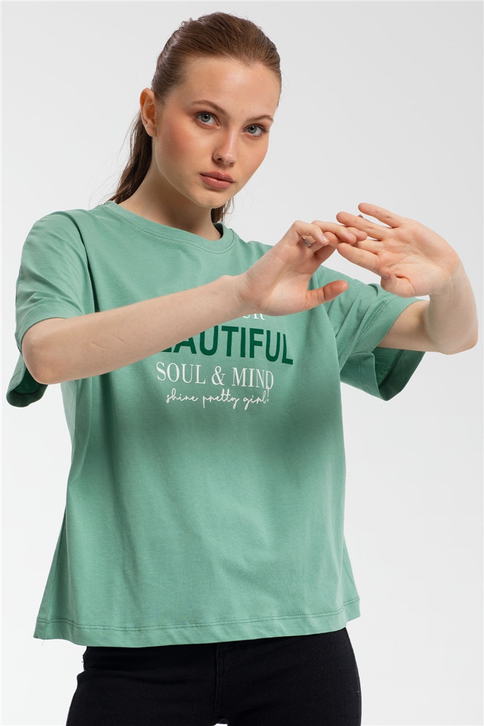 Avrile Yazı Baskılı T-Shirt  MİNT YEŞİLİ  A21-10457
