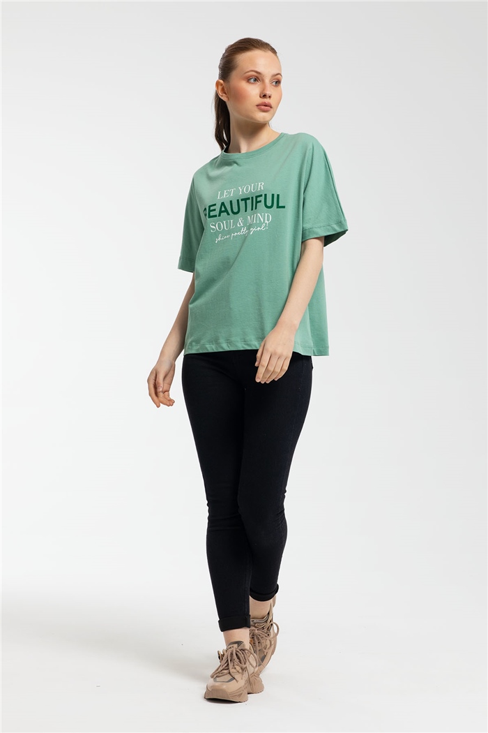 Avrile Yazı Baskılı T-Shirt  MİNT YEŞİLİ  A21-10457