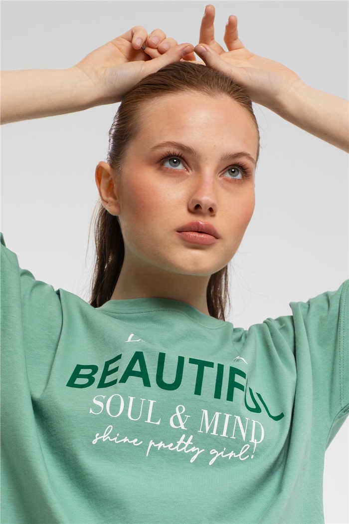 Avrile Yazı Baskılı T-Shirt  MİNT YEŞİLİ  A21-10457