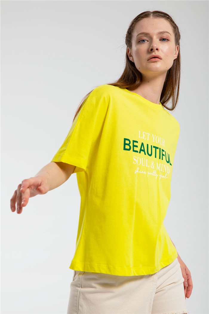 Avrile Yazı Baskılı T-Shirt  SARI  A21-10457