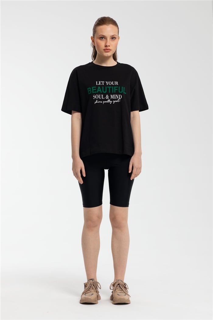 Avrile Yazı Baskılı T-Shirt  SİYAH  A21-10457
