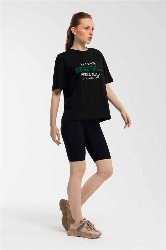 Avrile Yazı Baskılı T-Shirt  SİYAH  A21-10457