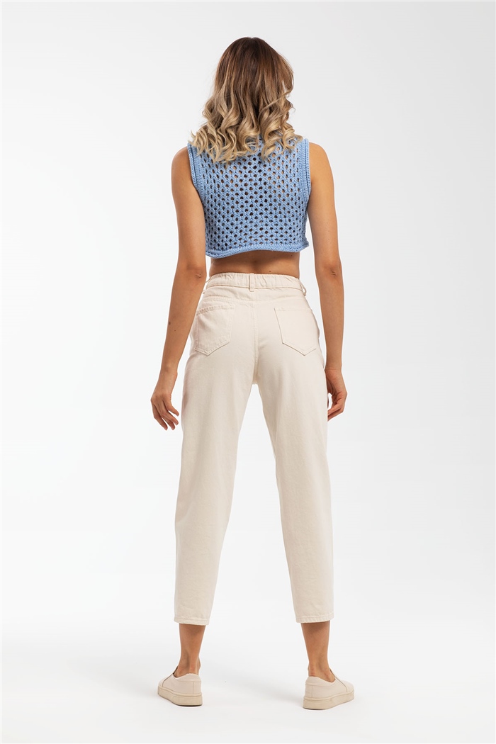 Nisan Ajurlu Crop Triko Süveter  MAVİ  TT3131-Z