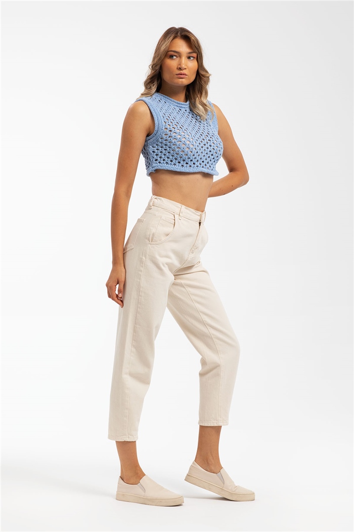 Nisan Ajurlu Crop Triko Süveter  MAVİ  TT3131-Z