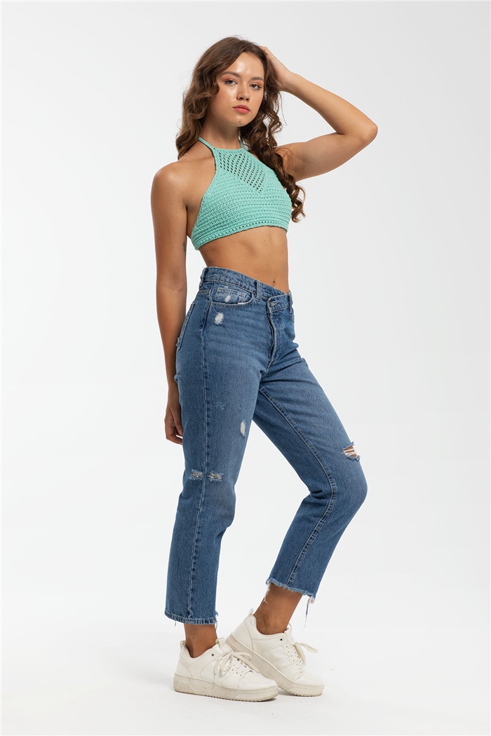 Nisan Ajurlu Triko Crop  AQUA  TT3220-Z