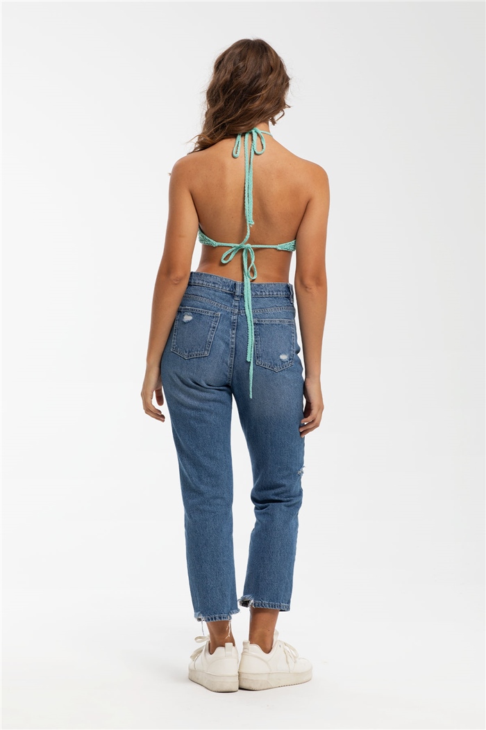 Nisan Ajurlu Triko Crop  AQUA  TT3220-Z