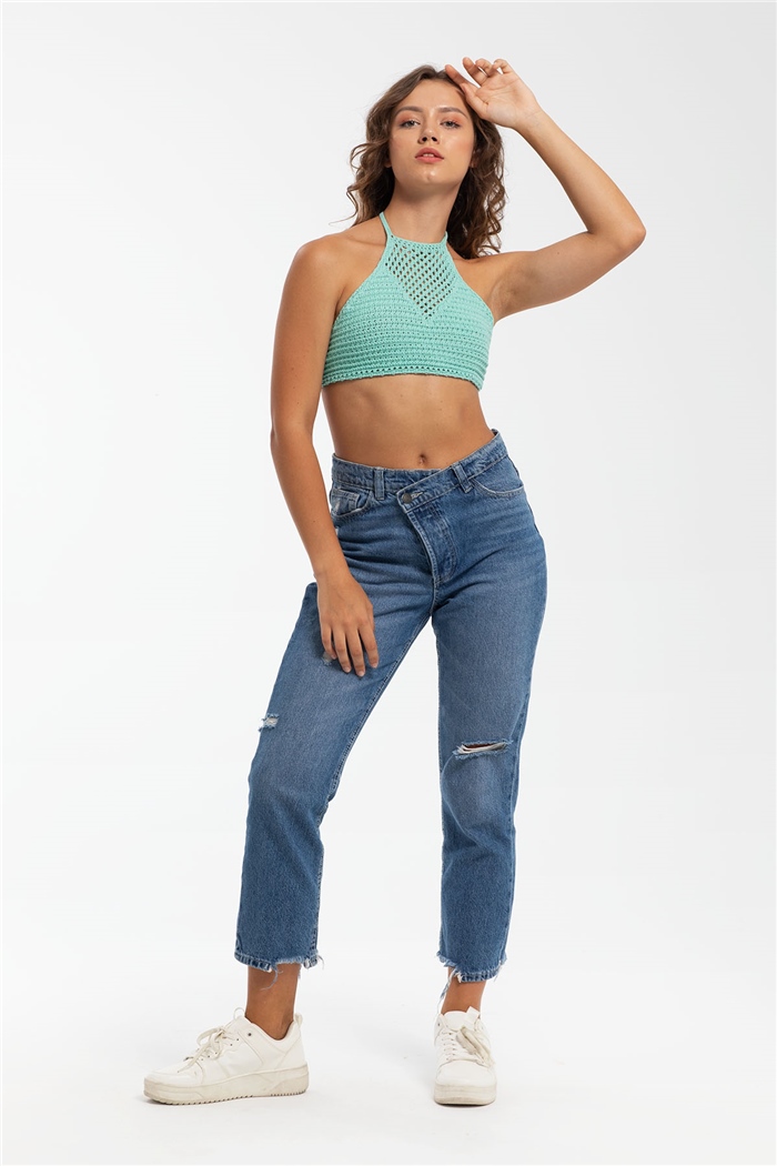 Nisan Ajurlu Triko Crop  AQUA  TT3220-Z
