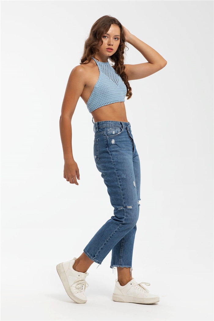 Nisan Ajurlu Triko Crop  MAVİ  TT3220-Z