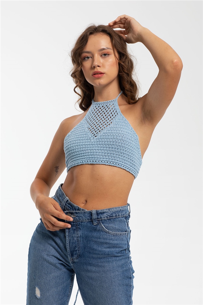 Nisan Ajurlu Triko Crop  MAVİ  TT3220-Z