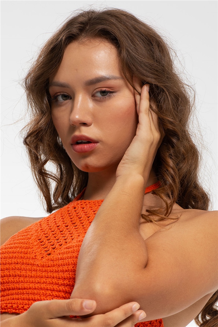 Nisan Ajurlu Triko Crop  ORANJ  TT3220-Z